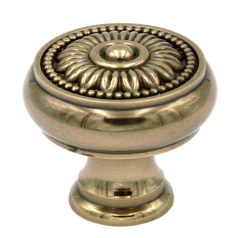 F132 Sherwood Antique Brass 1 1/4 Solid Brass Round Cabinet Knob Pull Keeler