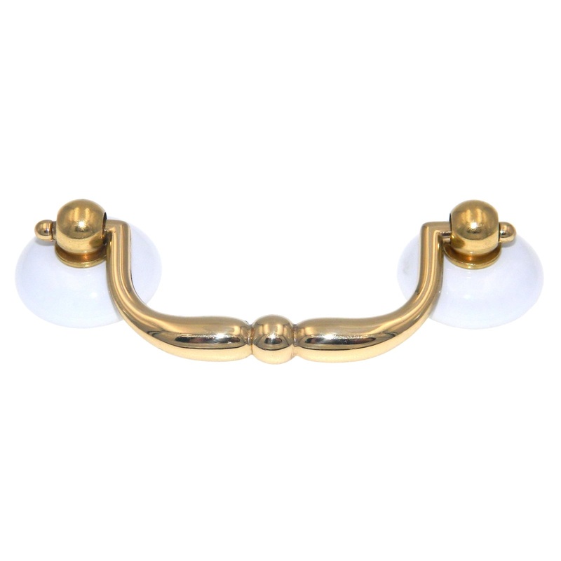 Keeler Manor House Polished Brass with White Porcelain 2 1/2cc Bail Pull A44