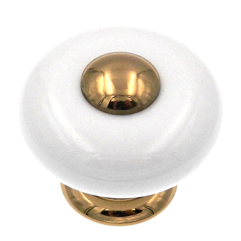 Keeler Solid Brass Polished Brass, White 1 3/8 Round Cabinet Knob A41
