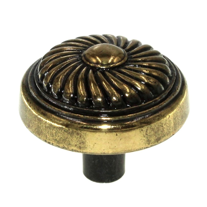 P7343-LP Lancaster Hand Polished Brass 1 1/4 Round Cabinet Knob Pulls Hickory