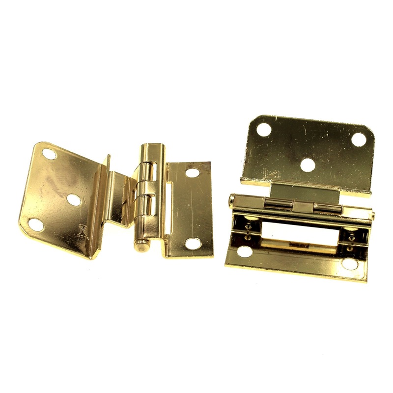 Pair National Lock Bright Brass 3/8 Inset Partial Wrap Cabinet Hinges R380-3