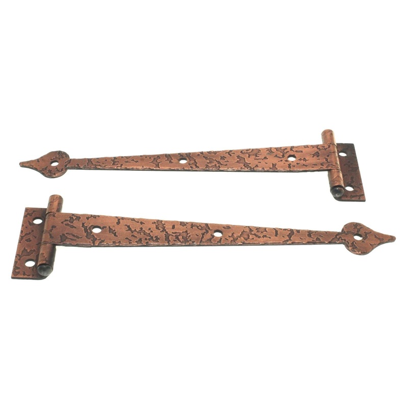 Pair National Lock Hammered 6 1/2 Strap T Hinge Old Copper 3/8 Offset R375-10D