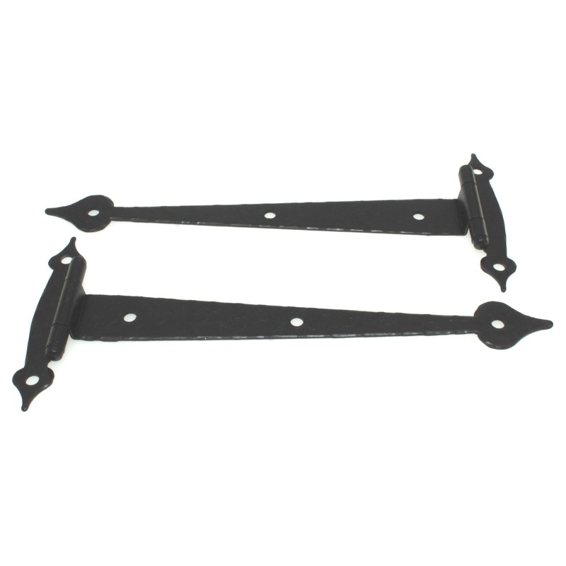 Pair National Lock Hammered 6 1/2 Strap T Hinges Dead Black Spade Tip N378-1D