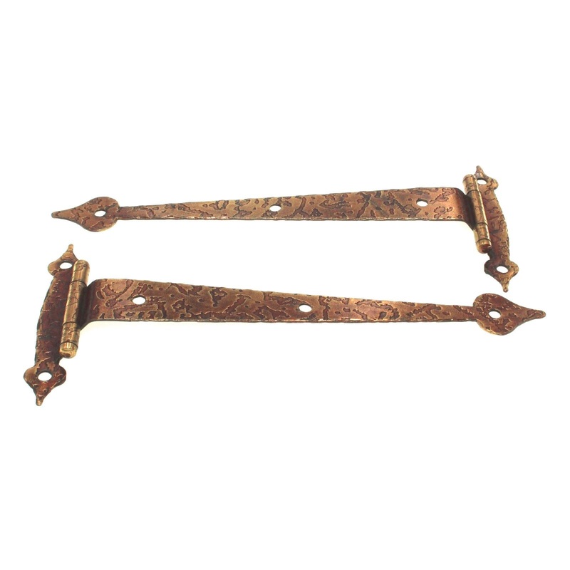 Pair National Lock Hammered 6 1/2 Strap T Hinges Old Brass 3/8 Offset R379-5