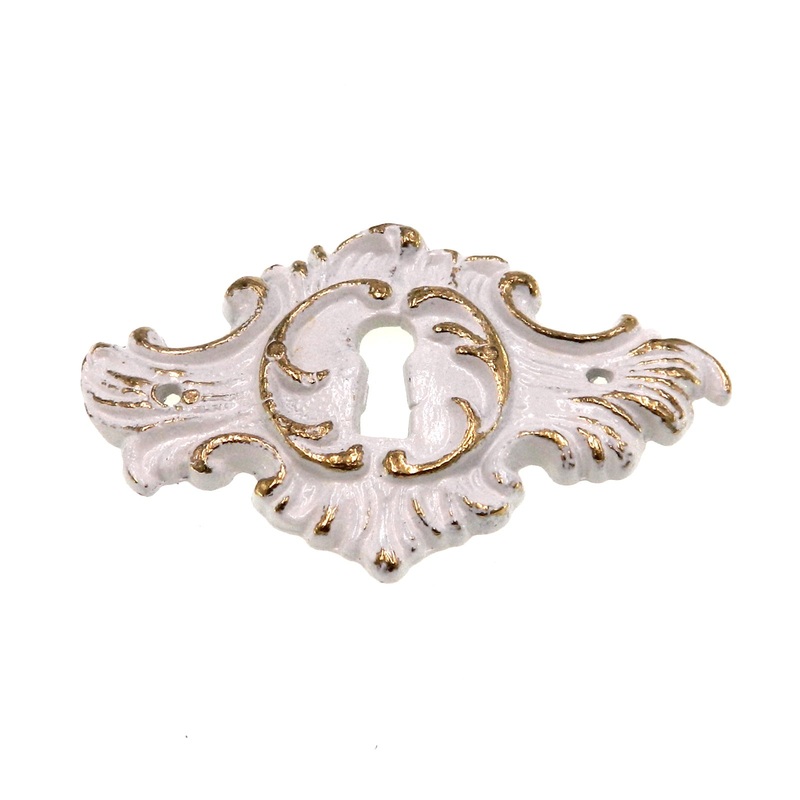 Vintage National Lock V668-5C White with Gold Cabinet Keyhole Plate Escutcheon