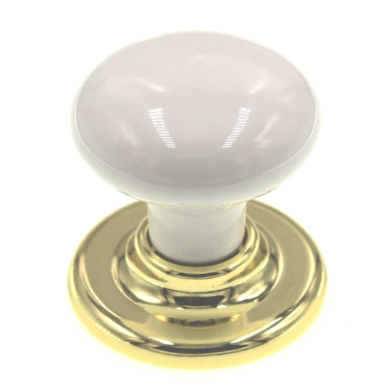 Amerock White Ceramic Bi-Fold Door Knob 2 Polished Brass Backplate E5204230B