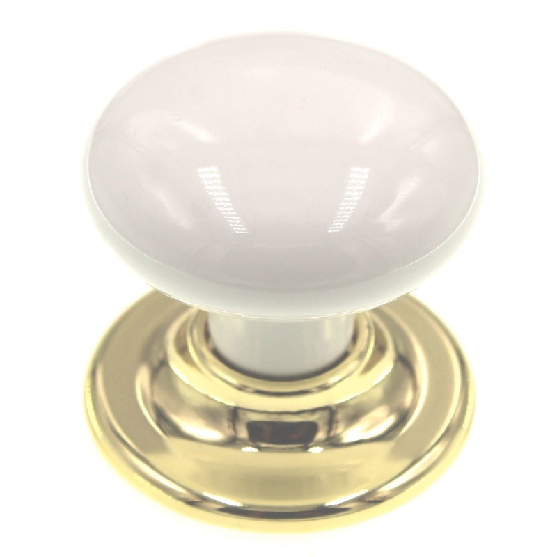 Amerock White Round Cabinet Knob With 1 9/16 Polished Brass Backplate E520430B