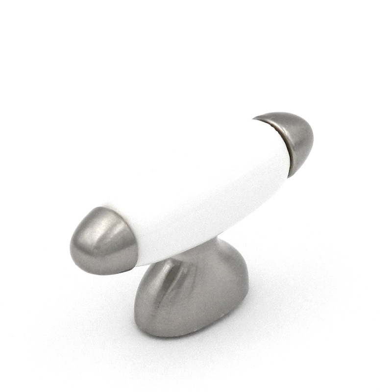 10 Pack Hickory Hardware Aero Satin Nickel, White 1 1/2 Cabinet Knob P3390-SNW