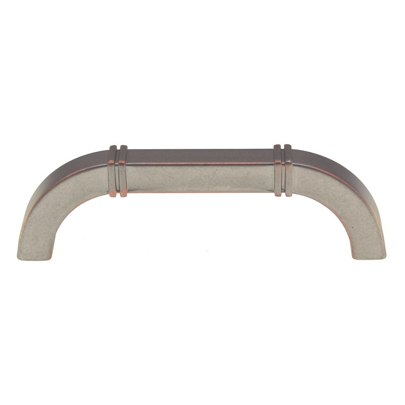 Schaub Charlevoix Arch Pull 3 3/4 (96mm) Ctr Distressed Nickel Copper 152-DNC