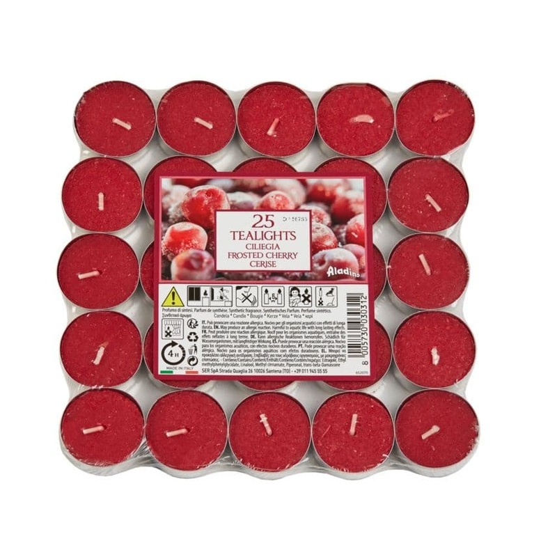 Aladino 4 Hour Tealights Pack 25 – Frosted Cherries