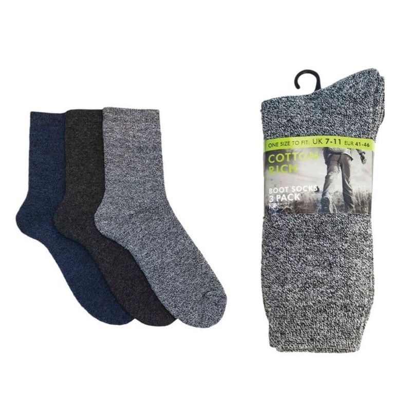Cotton Rich Mens Boot Socks – Pack 3, UK 7-11