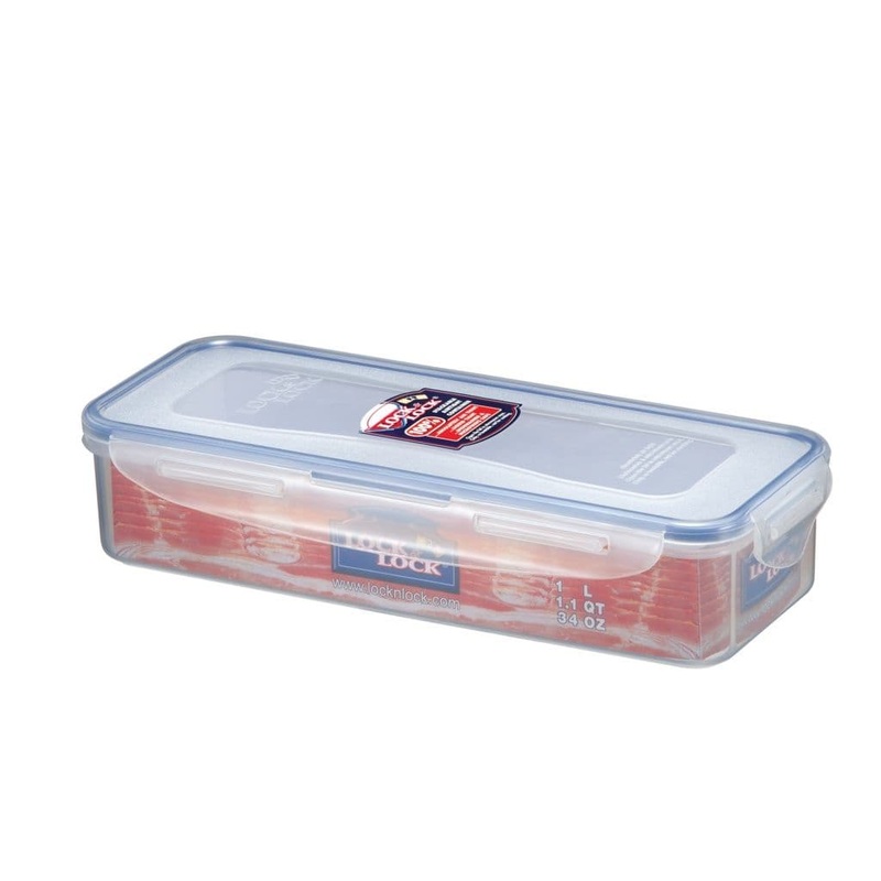 Locknlock Rectangular Bacon Food Storage Fridge Box with Freshness Tray – 1L
