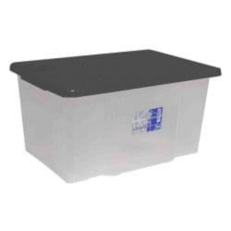 TML 50L Clear Storage Box & Black Lid – 60 x 40 x 33cm
