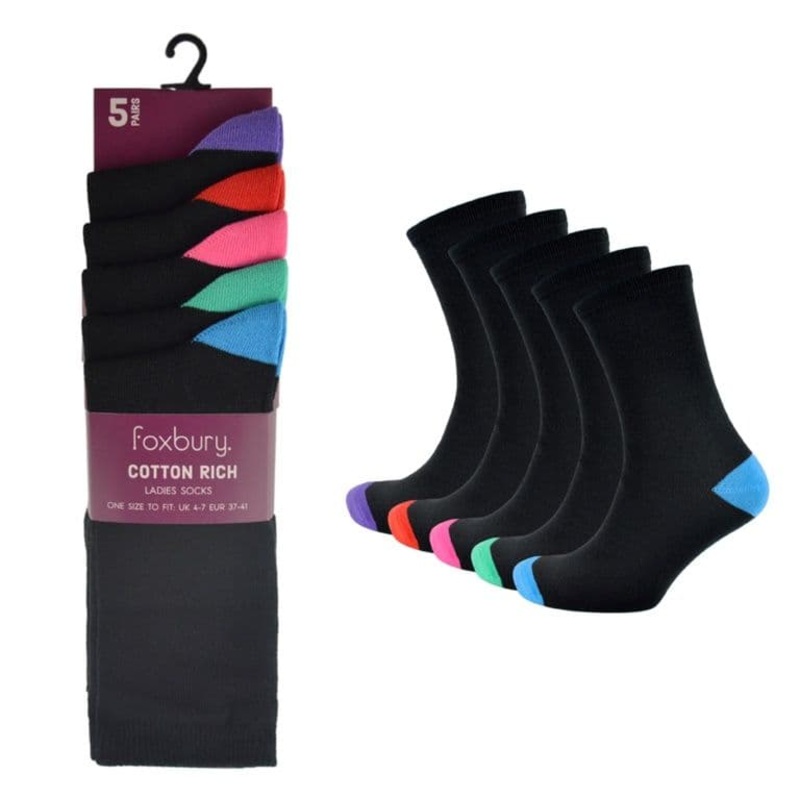 Tom Franks Ladies Contrast Heel & Toe Sock – Pack 5