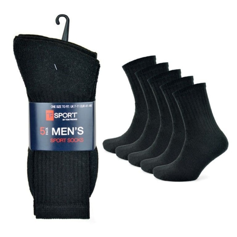 Tom Franks Mens Black Sport Socks – Pack 5