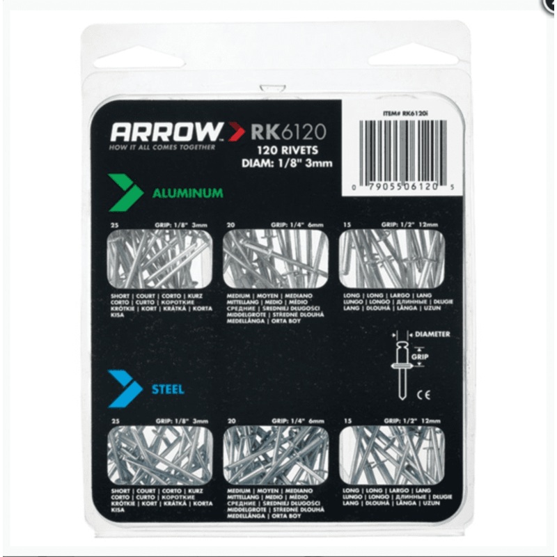 Arrow Assorted Rivets Pack 120