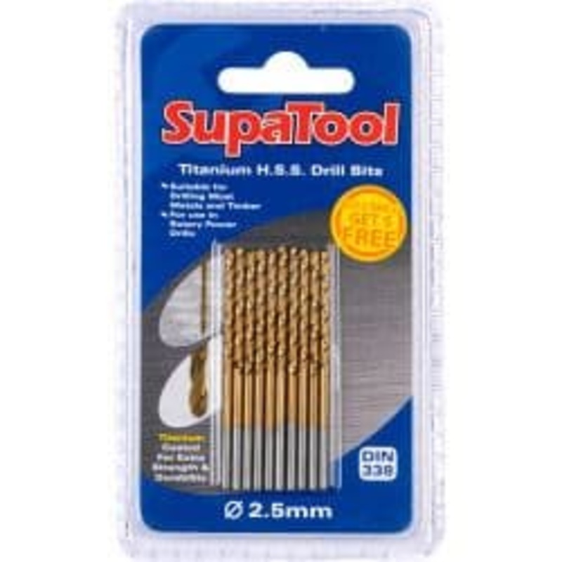 SupaTool Titanium Coated HSS Drill Bits – 2.5x57mm 10 Piece