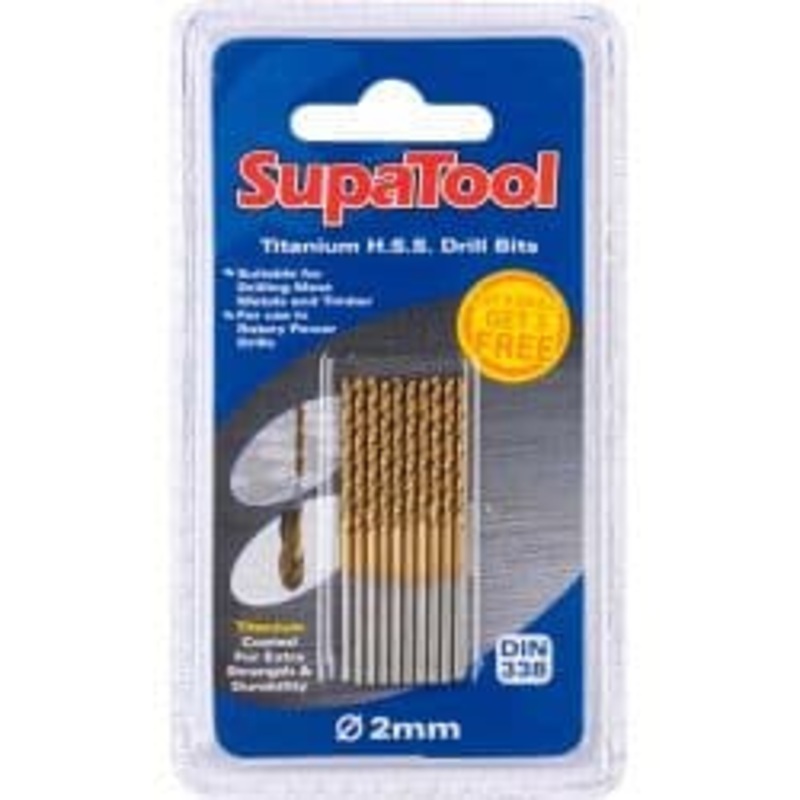 SupaTool Titanium Coated HSS Drill Bits – 2x49mm 10 Piece
