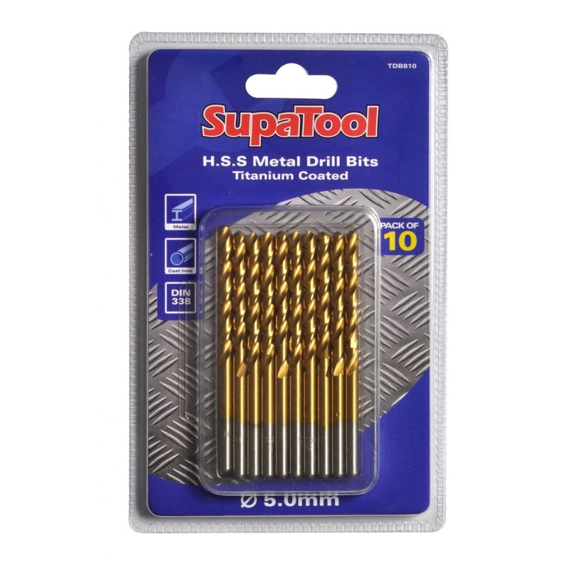 SupaTool Titanium Coated HSS Drill Bits – 5x86mm 10 Piece
