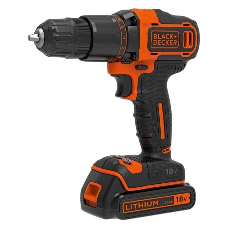 Black & Decker 18V Lithium-ion 2 Gear Hammer Drill – Includes 400mA charger + 1 battery + Kitbox
