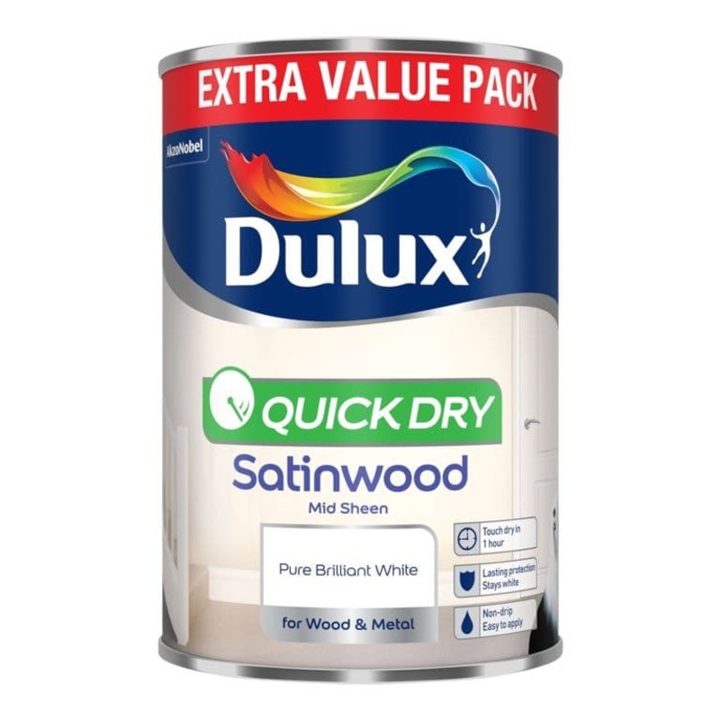Dulux Quick Dry Satinwood 1.25L – Pure Brilliant White