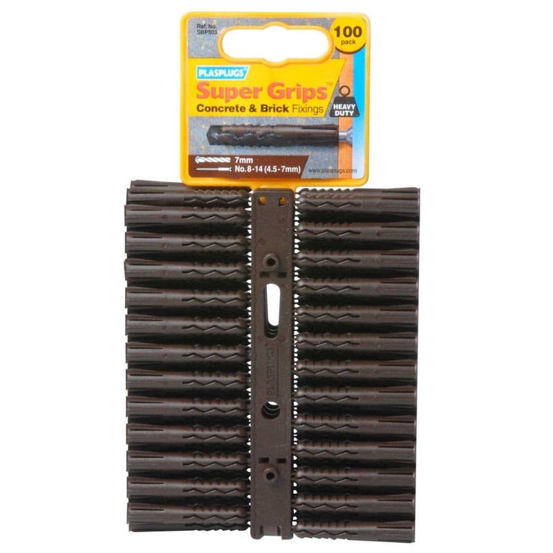 Plasplugs Brown Super Grips Fixings – 100 Pack