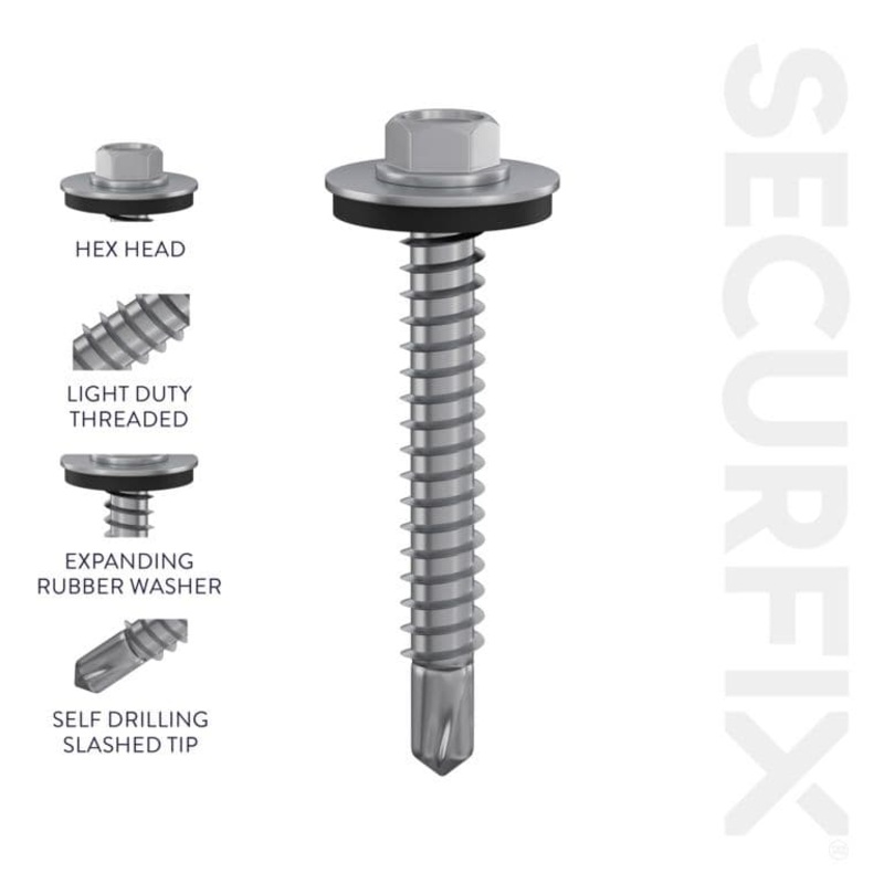 Securfix Self Drilling Roofing Screws – 6.3 x 32mm | Pack of 100 Screws