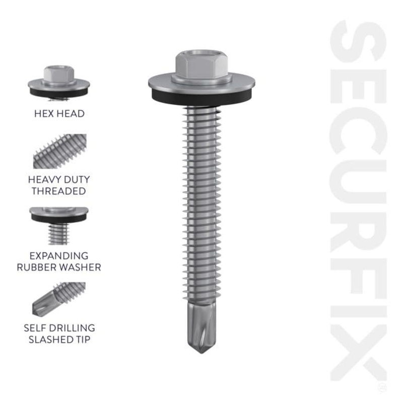 Securfix Self Drilling Roofing Screws – Size: 12 x 2 (5.5 x 51mm) | Pack of 100 Screws