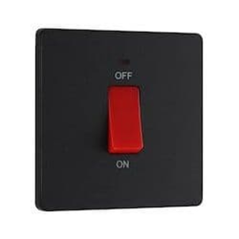 BG 45a Double Pole Plastic Square Cooker Switch With LED – Matt Black