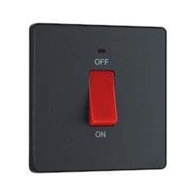 BG 45a Double Pole Plastic Square Cooker Switch With LED – Matt Grey