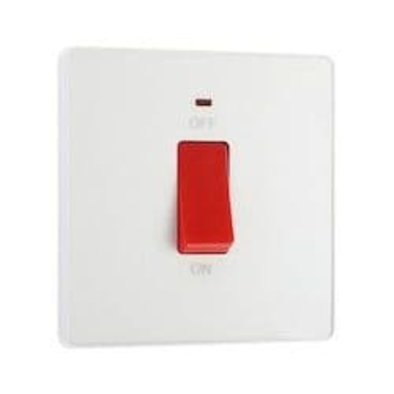 BG 45a Double Pole Square Plastic Cooker Switch With LED – Pearlescent White