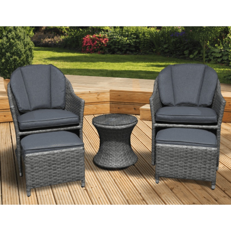 Pagoda Corfu Rattan Companion Set – 2 x Chairs. 1 x Table, 2 x Foot Stools