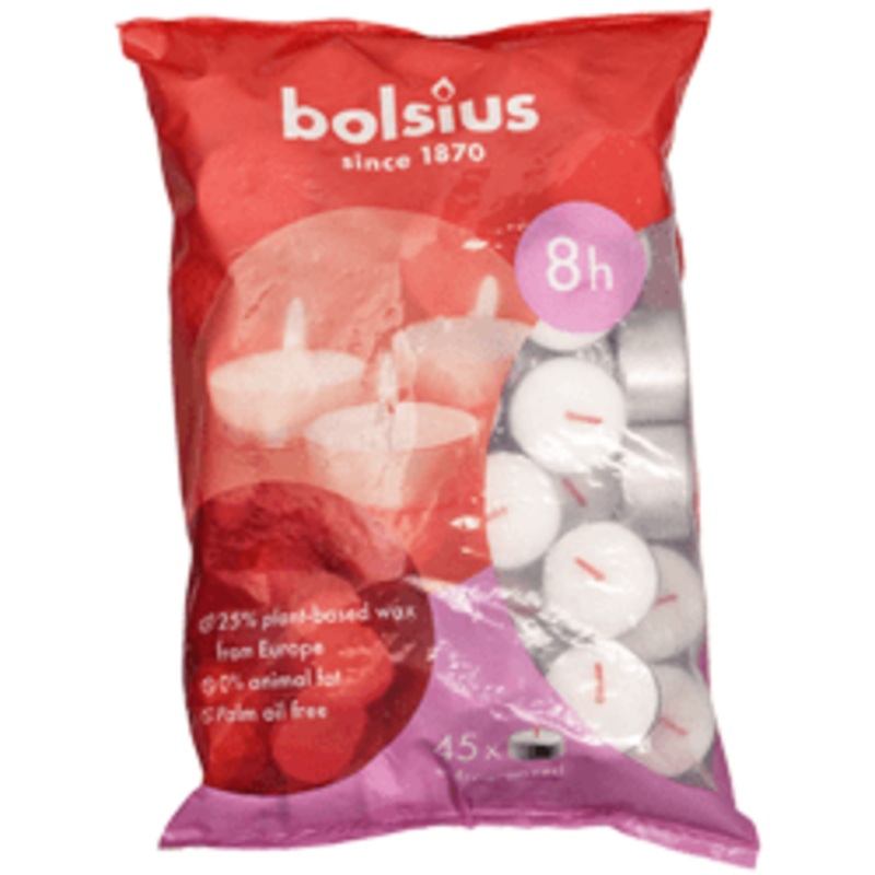 Bolsius White 8 Hours Tea Lights – Bag 45