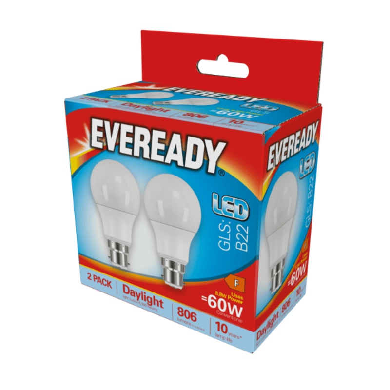 Eveready LED GLS BC B22 6500k Daylight Pack 2 – 8.8w