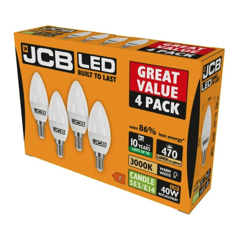 JCB Candle SES 3000k E14 Warm White – 6w Pack 4