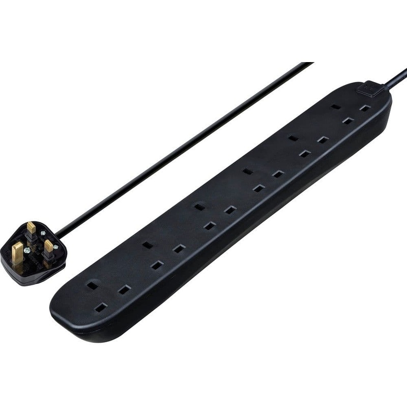 Masterplug 6 Gang Black Extension Lead With 2m Cable – 13amp