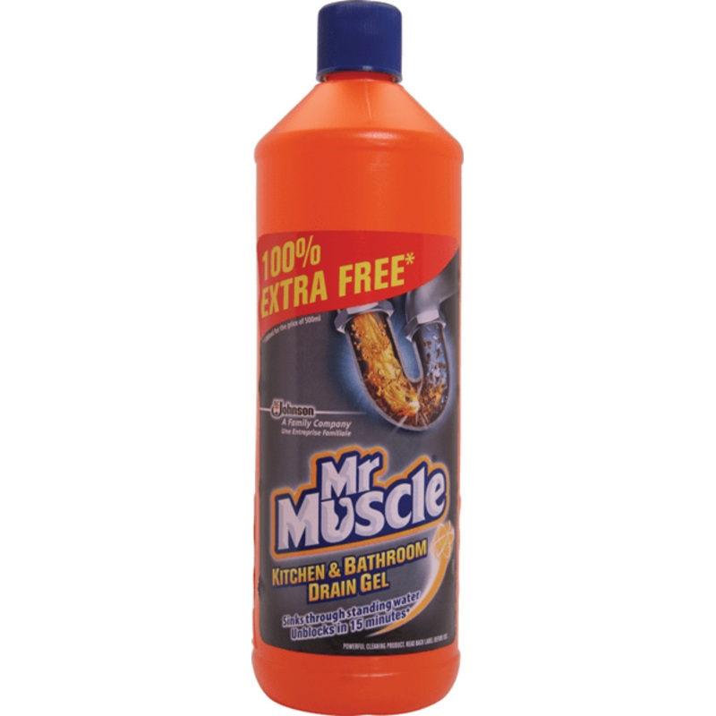 Mr Muscle Kitchen & Bathroom Drain Gel – 500ml PLUS 100% Extra Free