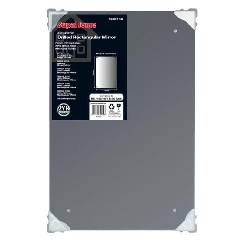 SupaHome Drilled Rectangular Mirror – 300x450mm