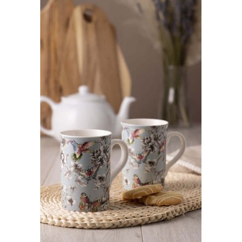 Price & Kensington Hummingbird Floral Mug Duckegg Blue – 300ml