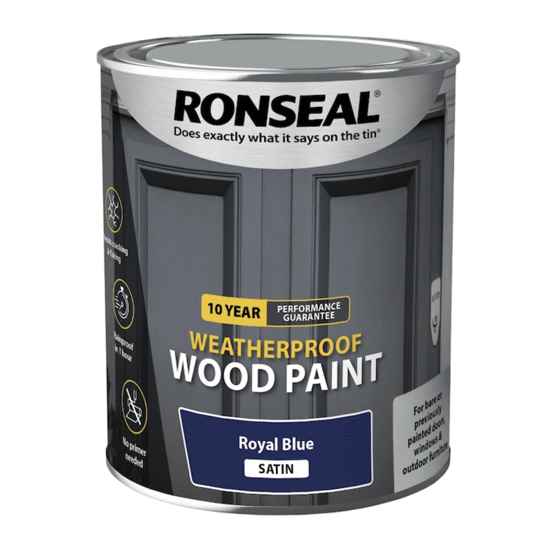 Ronseal 10 Year Weatherproof Satin Wood Paint 750ml – Royal Blue