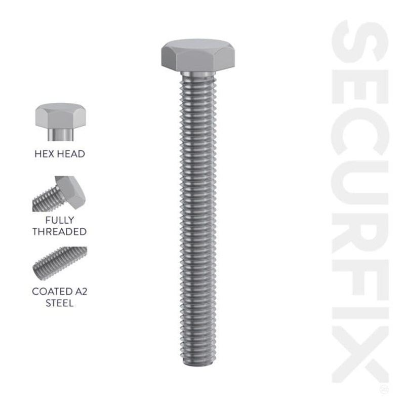 Securfix Hex Head Set Screws – M10 x 3 1/8-M10 x 80mm Pack of 50