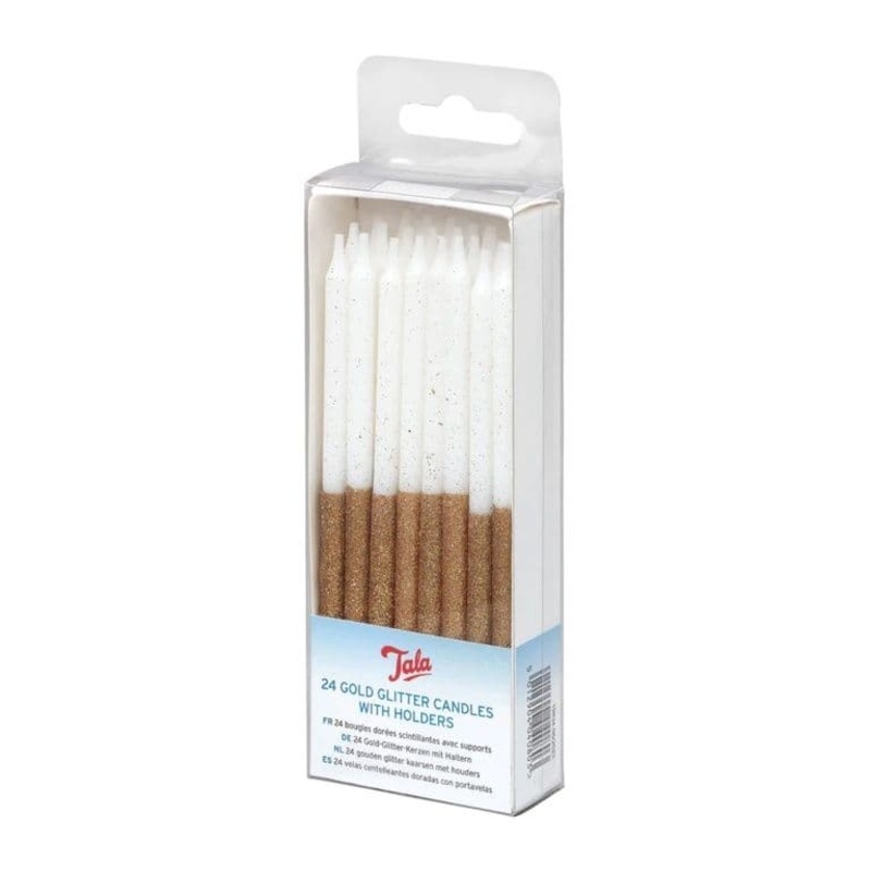 Tala 24 Gold Glitter Candles – With Holders