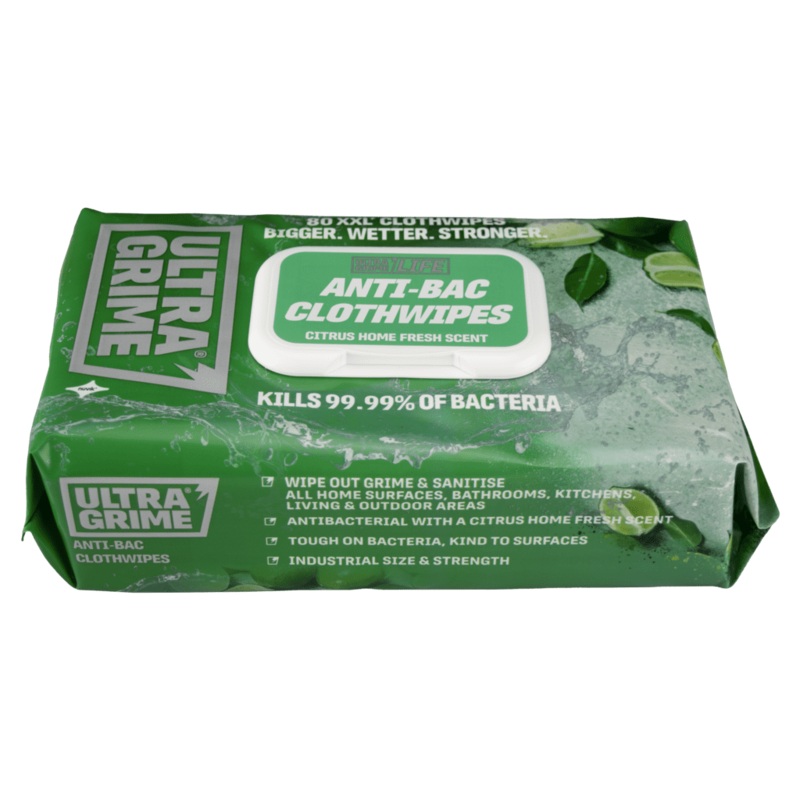 Ultragrime Life Anti-Bac Cloth Wipes – XXL 80 Pack