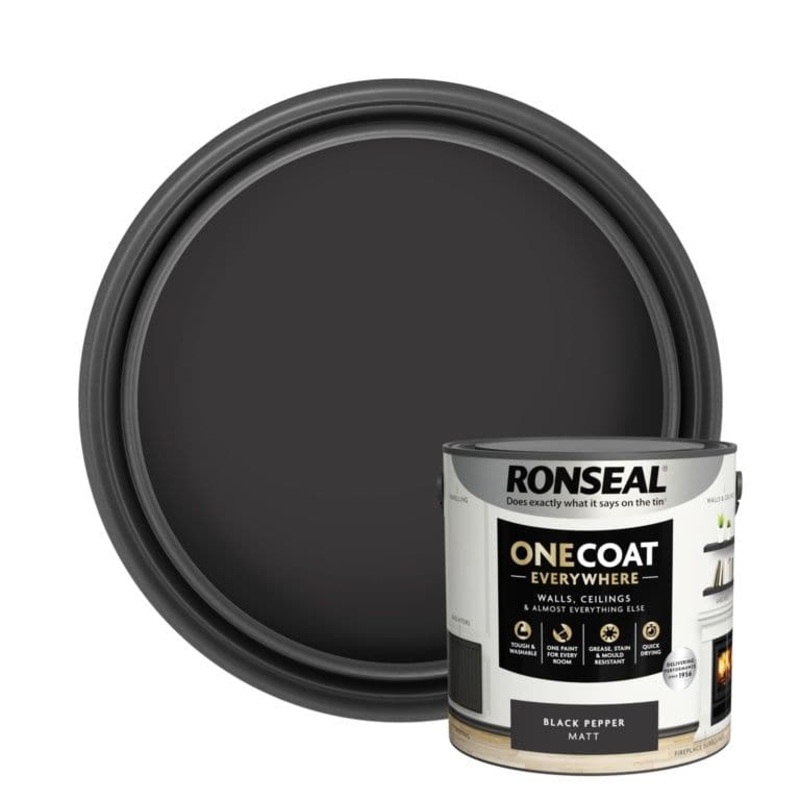 Ronseal One Coat Everywhere Matt Paint 2.5L – Black Pepper