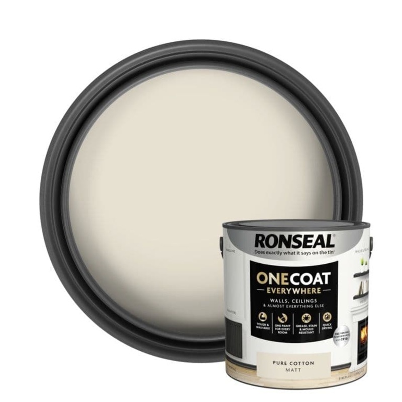 Ronseal One Coat Everywhere Matt Paint 2.5L – Pure Cotton