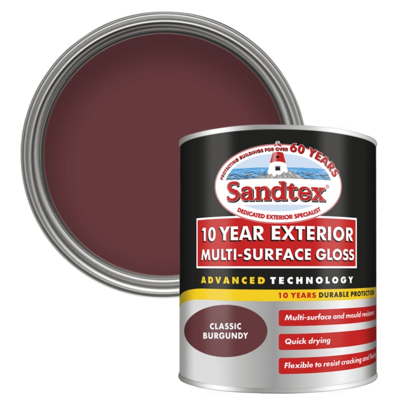 Sandtex 10 Year Exterior Multi Surface Gloss Classic Burgundy – 750ml