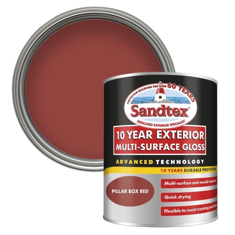 Sandtex 10 Year Exterior Multi Surface Gloss Pillar Box Red – 750ml