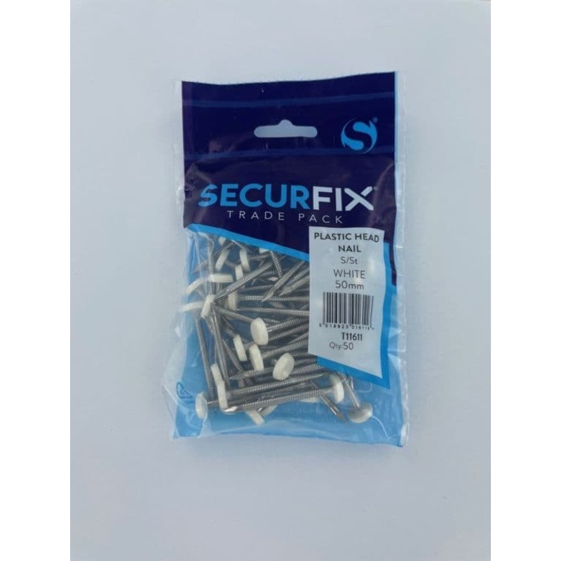 Securfix Stainless Steel Plastic Headed Nail White 50mm – 50 Pack