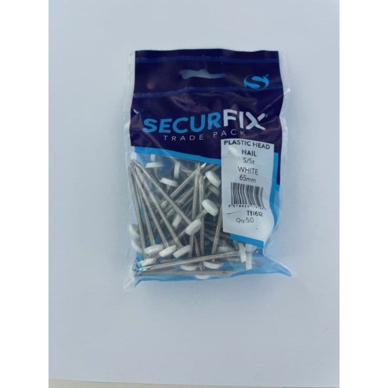 Securfix Stainless Steel Plastic Headed Nail White 65mm – 50 Pack