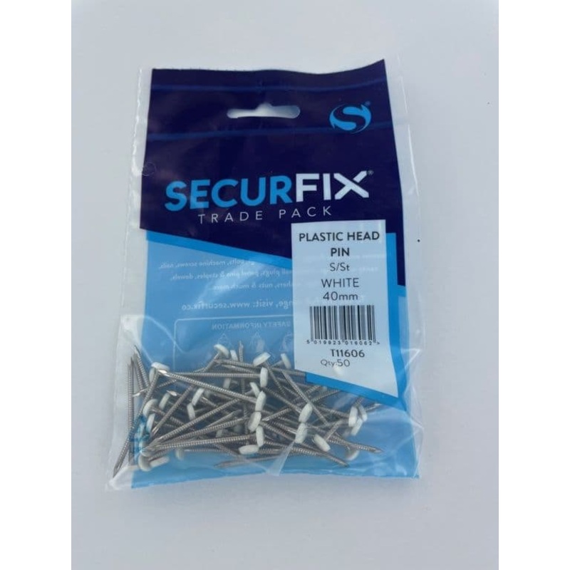 Securfix Stainless Steel Plastic Headed Pin White 40mm – 50 Pack